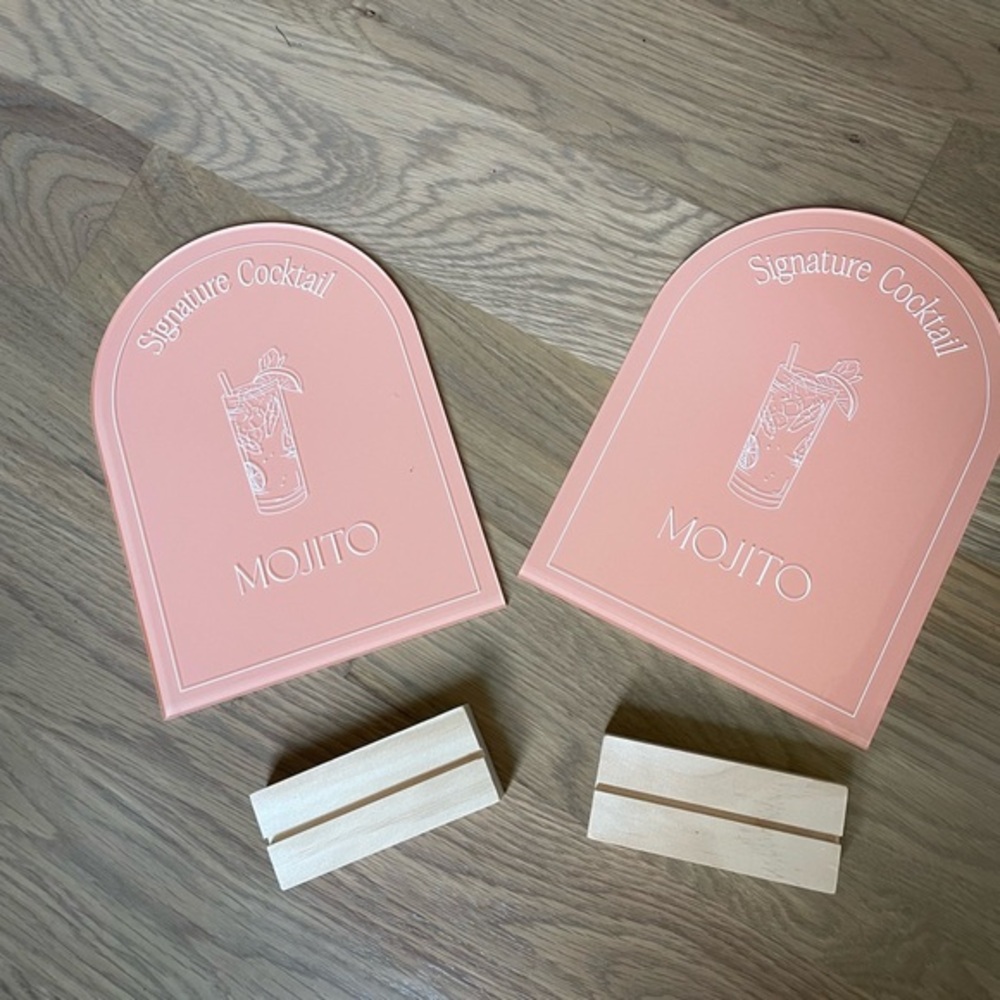 Wedding Mojito Bar Sign Pink Acrylic Set of 2